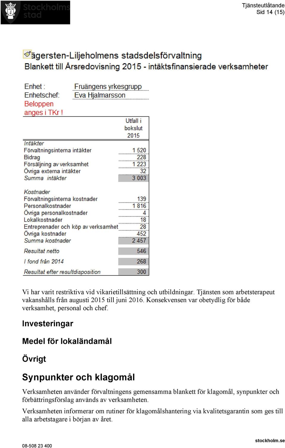 Konsekvensen var obetydlig för både verksamhet, personal och chef.