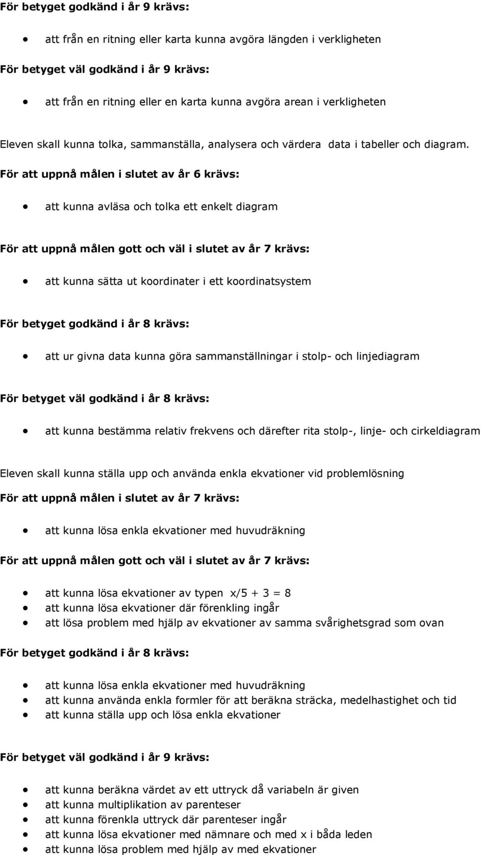 att kunna avläsa och tolka ett enkelt diagram att kunna sätta ut koordinater i ett koordinatsystem att ur givna data kunna göra sammanställningar i stolp- och linjediagram att kunna bestämma relativ