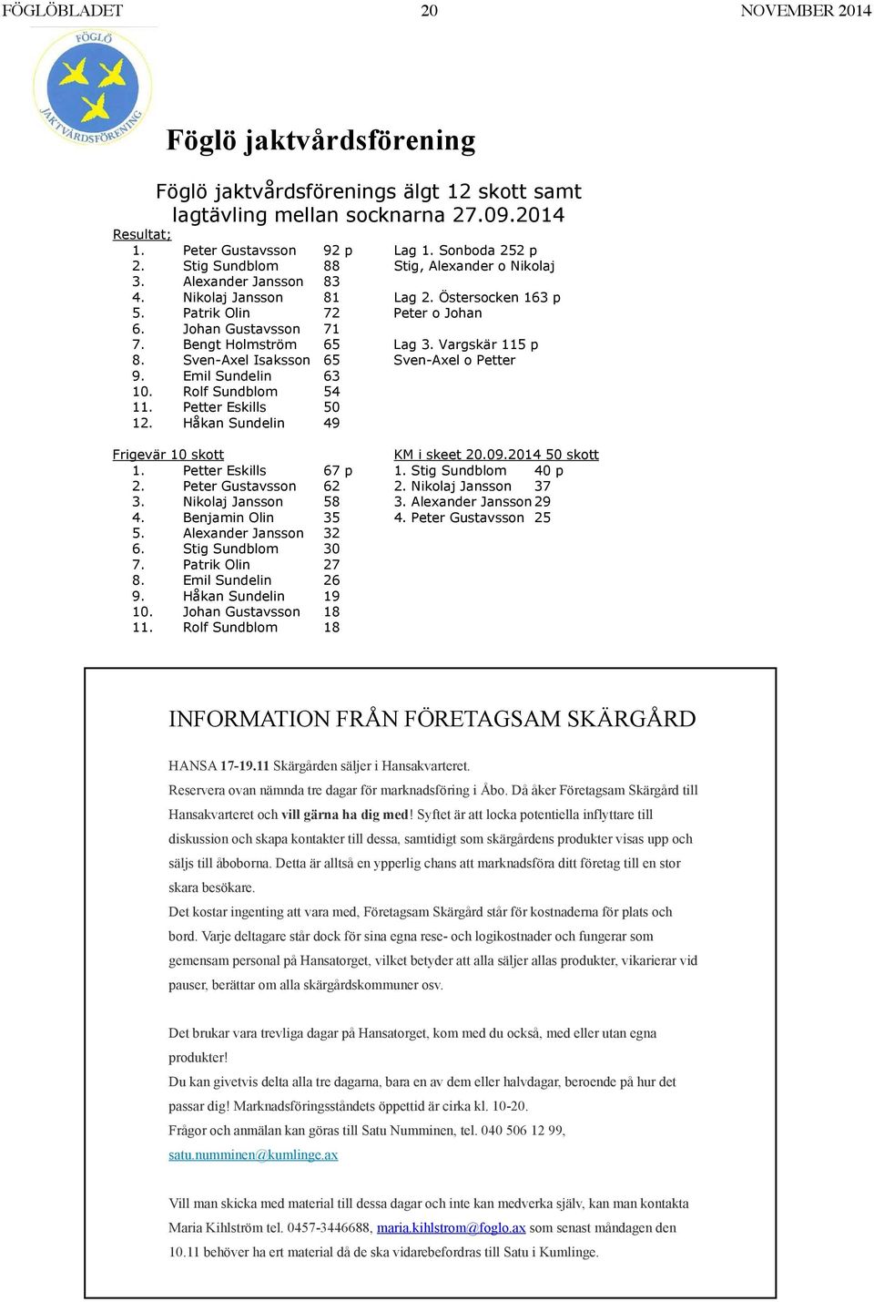 Stig Sundblom till ett subventionerat 88 Stig, Alexander pris á o Nikolaj 70 euro, tillsvidare med 3. Alexander Jansson 83 begränsningen 4. högst Nikolaj en Jansson fälla per 81 medlem. Lag 2.