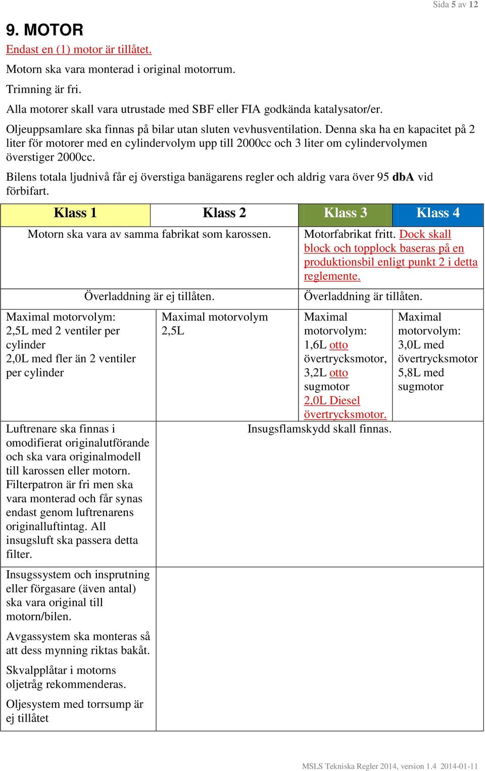 Denna ska ha en kapacitet på 2 liter för motorer med en cylindervolym upp till 2000cc och 3 liter om cylindervolymen överstiger 2000cc.