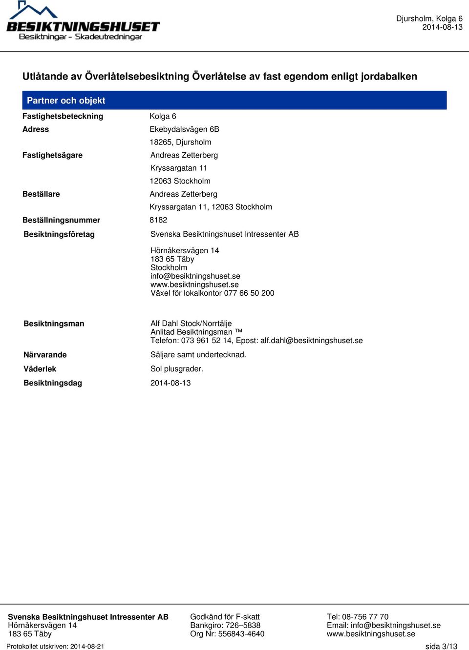 12063 Stockholm Stockholm info@besiktningshuset.