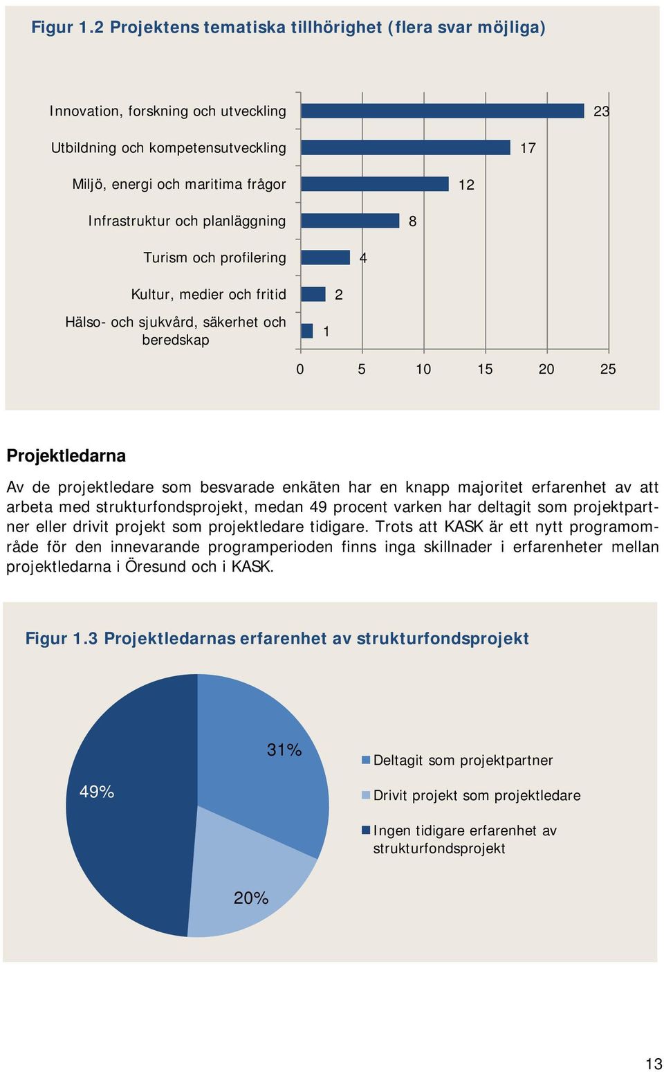 planläggning 8 Turism och profilering Kultur, medier och fritid Hälso- och sjukvård, säkerhet och beredskap 4 2 1 0 5 10 15 20 25 Projektledarna Av de projektledare som besvarade enkäten har en knapp