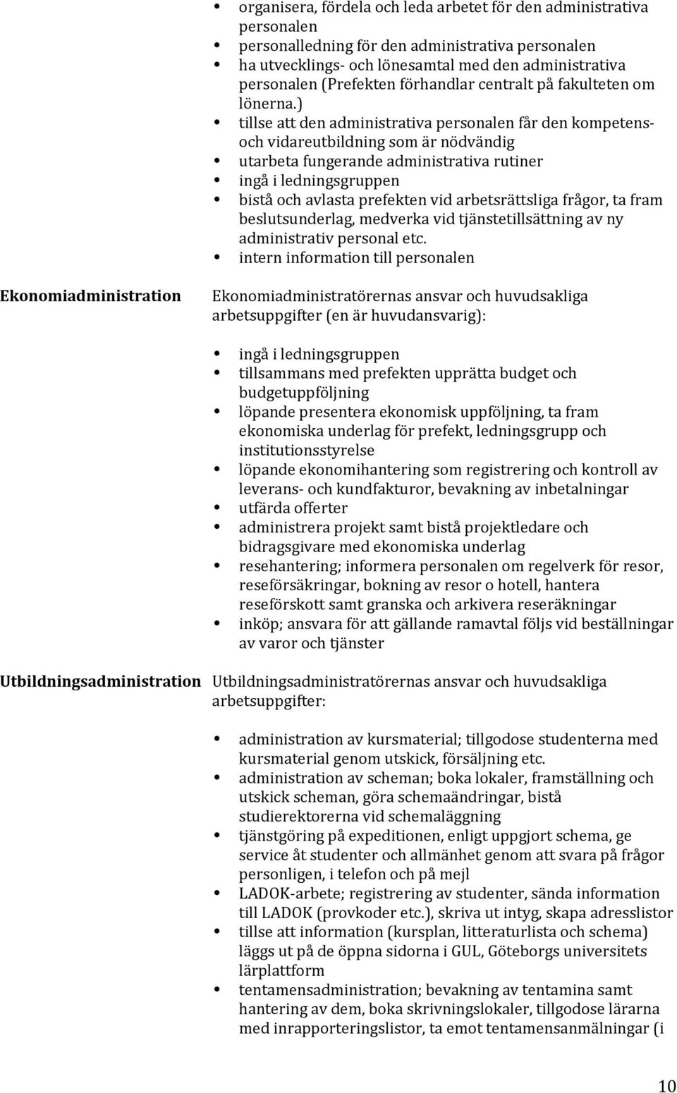 ) tillse att den administrativa personalen får den kompetensoch vidareutbildning som är nödvändig utarbeta fungerande administrativa rutiner ingå i ledningsgruppen bistå och avlasta prefekten vid