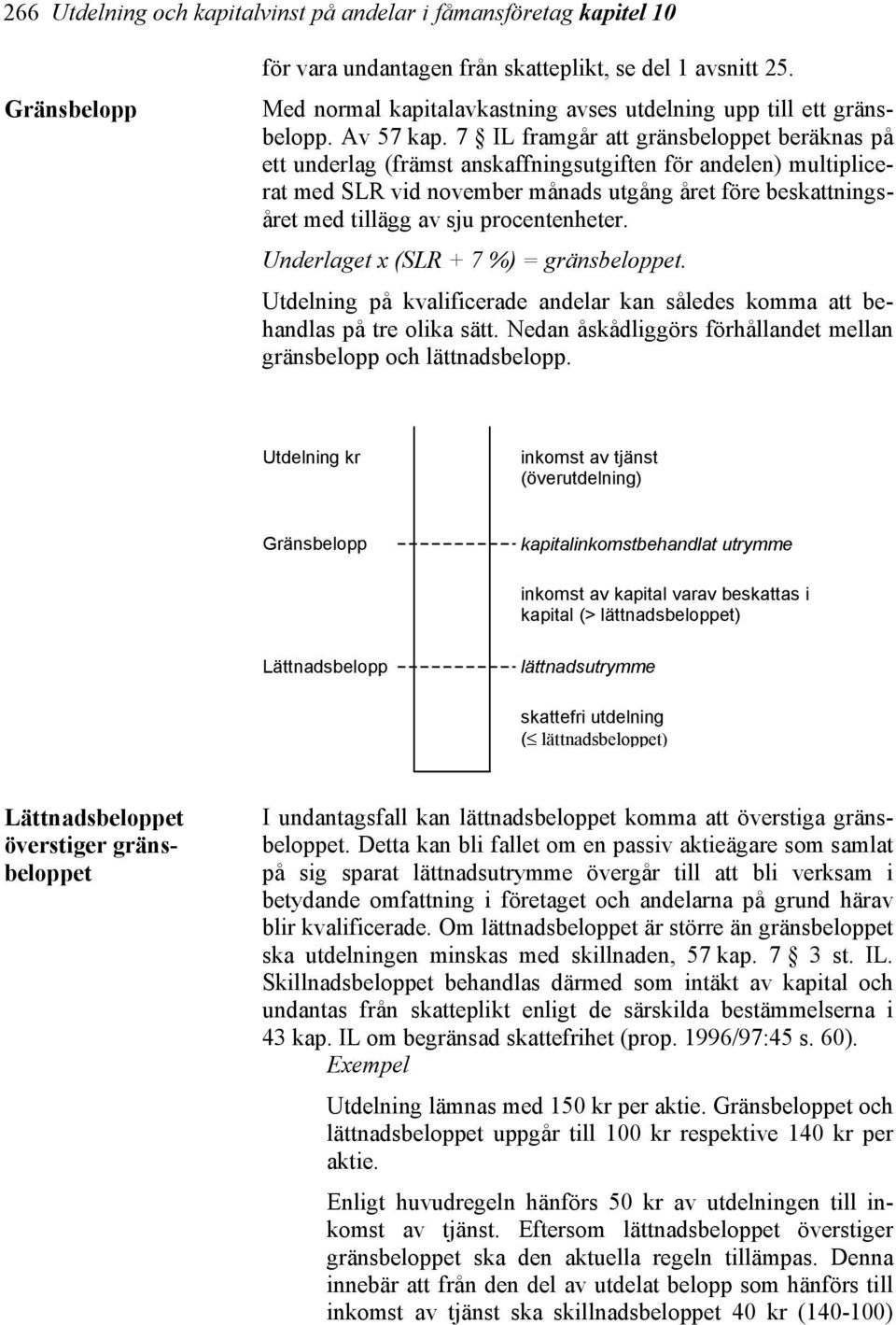 7 IL framgår att gränsbeloppet beräknas på ett underlag (främst anskaffningsutgiften för andelen) multiplicerat med SLR vid november månads utgång året före beskattningsåret med tillägg av sju