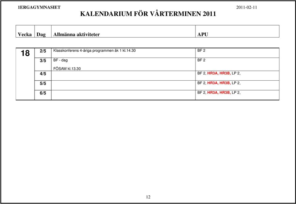 13.30 4/5 BF 2, HR3A, HR3B, LP 2, 5/5 BF 2,