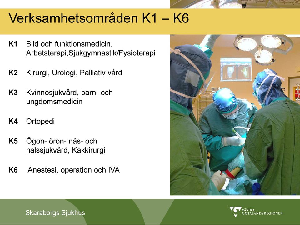 Urologi, Palliativ vård Kvinnosjukvård, barn- och ungdomsmedicin