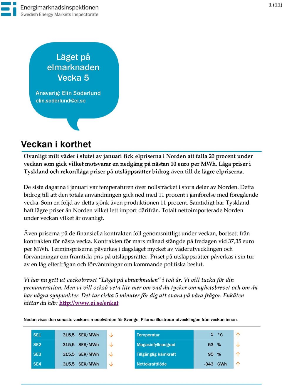 Låga priser i Tyskland och rekordlåga priser på utsläppsrätter bidrog även till de lägre elpriserna. De sista dagarna i januari var temperaturen över nollsträcket i stora delar av Norden.