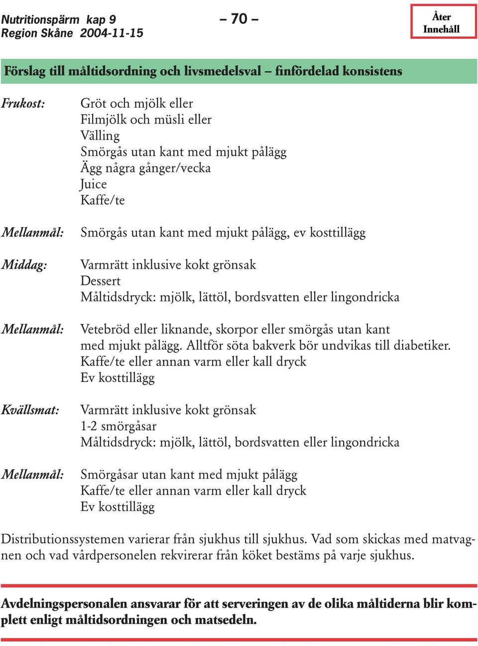 lättöl, bordsvatten eller lingondricka Vetebröd eller liknande, skorpor eller smörgås utan kant med mjukt pålägg. Alltför söta bakverk bör undvikas till diabetiker.