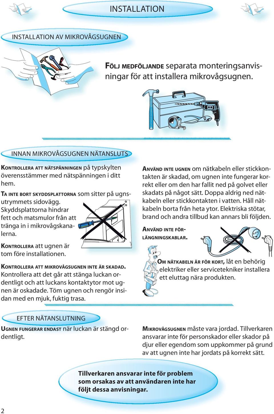 Skyddsplattorna hindrar fett och matsmulor från att tränga in i mikrovågskanalerna. KONTROLLERA att ugnen är tom före installationen. KONTROLLERA ATT MIKROVÅGSUGNEN INTE ÄR SKADAD.