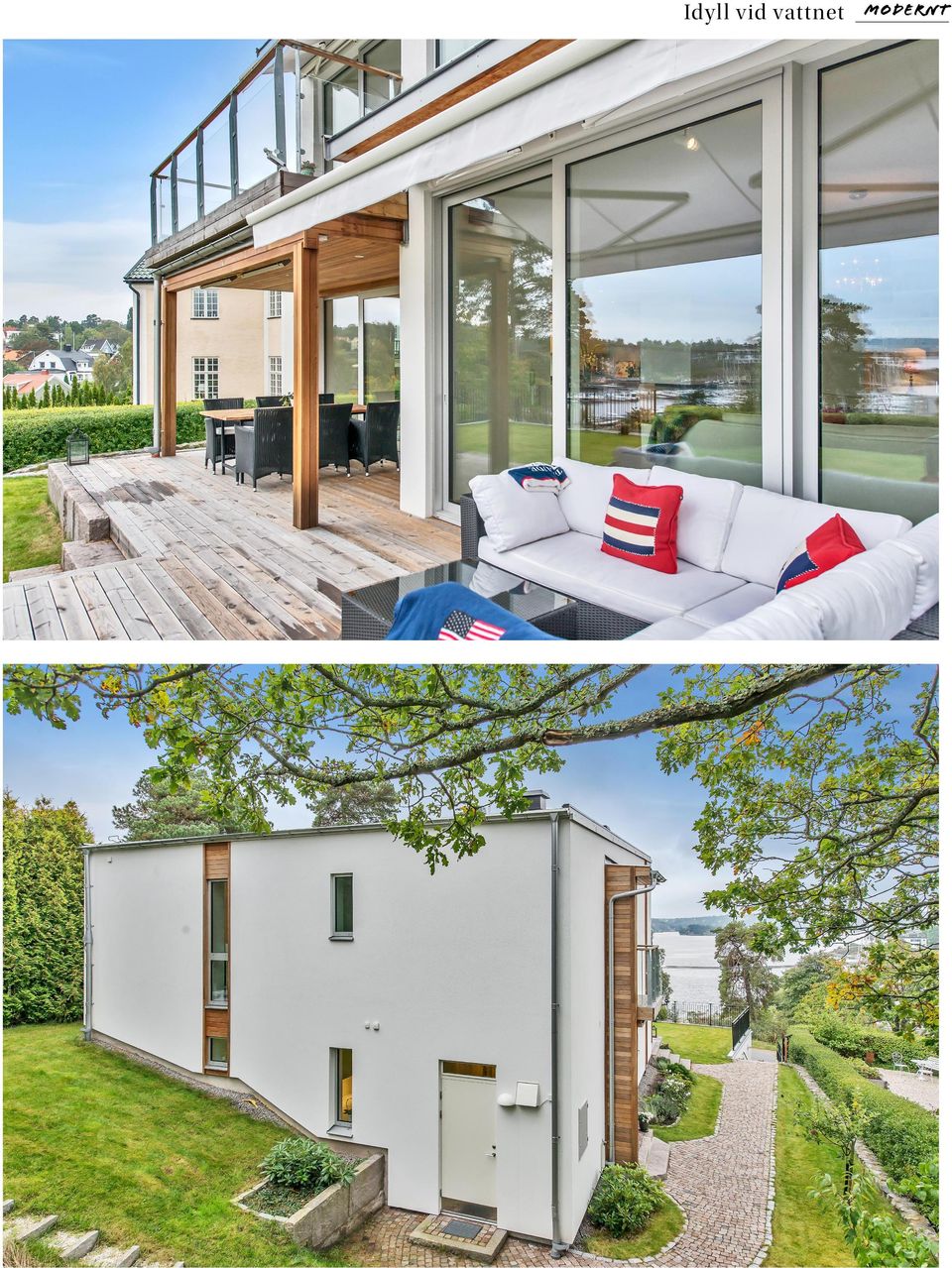 Här finns fyra sovrum, två vardagsrum och kök. Huset har genomgående vitlaserade ekgolv, ljusa väggar och mycket ljusinsläpp i form av stora och många fönsterpartier.