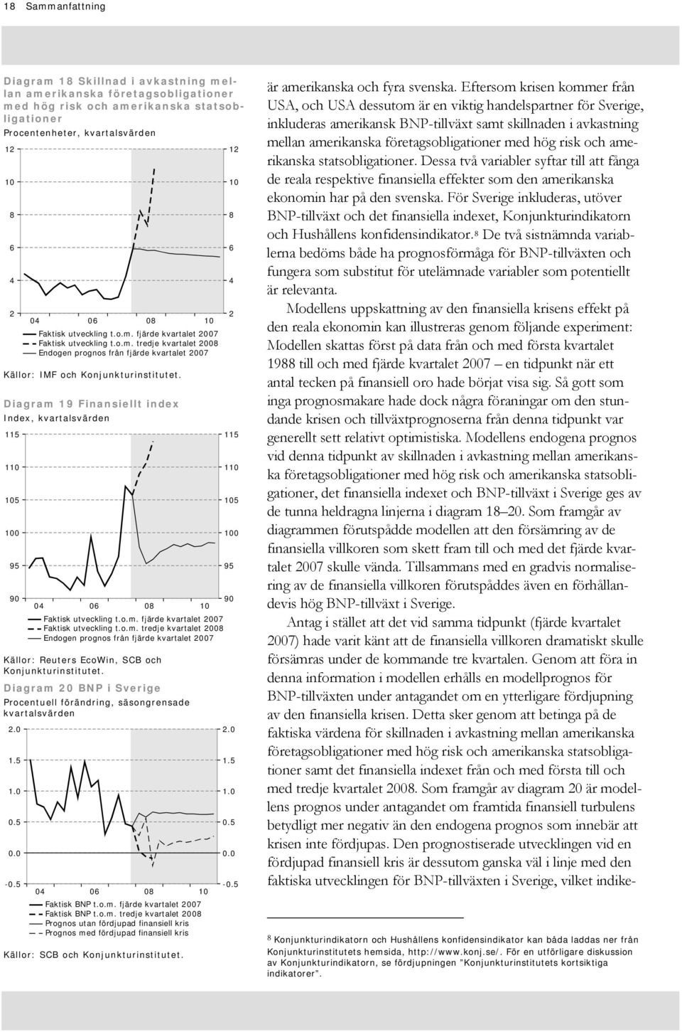 o.m. tredje kvartalet 8 Endogen prognos från fjärde kvartalet 7 Källor: Reuters EcoWin, SCB och Konjunkturinstitutet. Diagram BNP i Sverige Procentuell förändring, säsongrensade kvartalsvärden..... -.