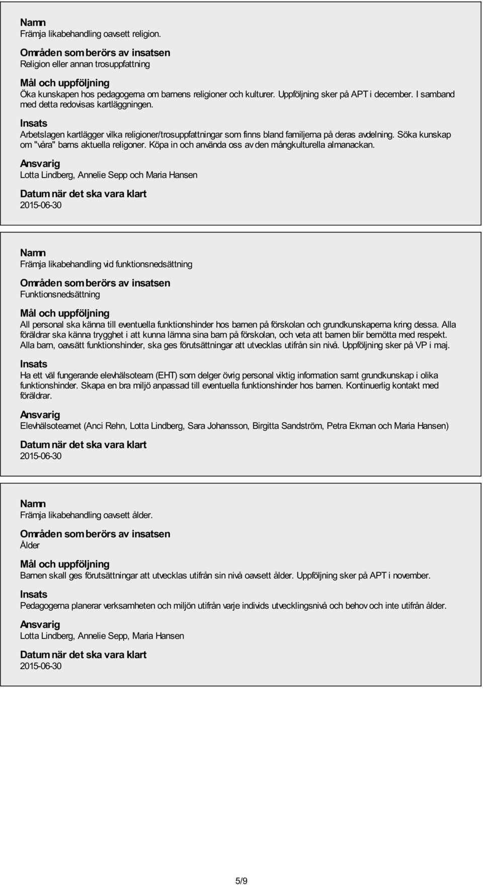 Köpa in och använda oss av den mångkulturella almanackan.