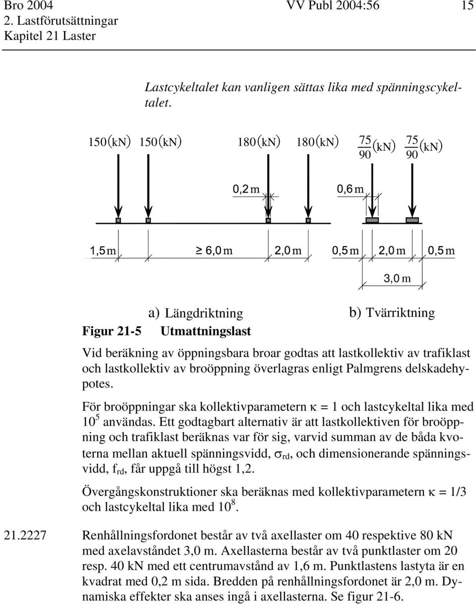lastkollektiv av broöppning överlagras enligt Palmgrens delskadehypotes. För broöppningar ska kollektivparametern κ = 1 och lastcykeltal lika med 10 5 användas.
