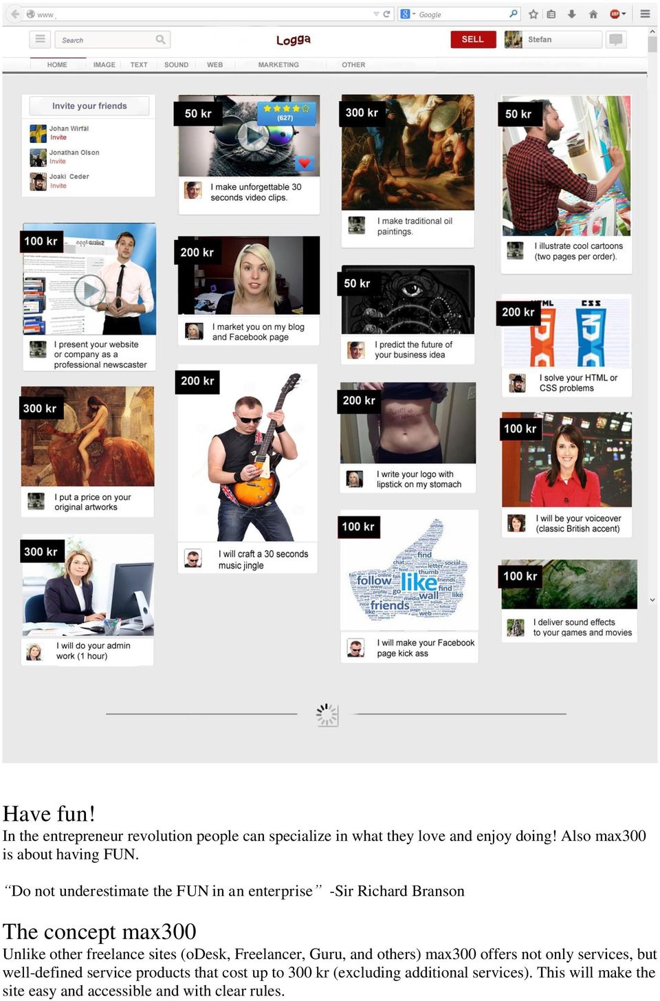 Do not underestimate the FUN in an enterprise -Sir Richard Branson The concept max300 Unlike other freelance sites
