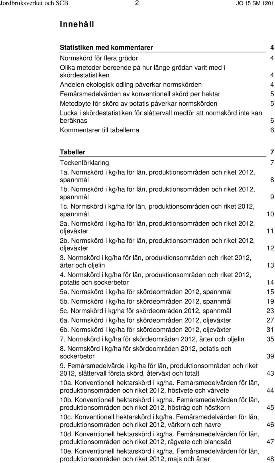 att normskörd inte kan beräknas 6 Kommentarer till tabellerna 6 Tabeller 7 Teckenförklaring 7 1a. Normskörd i för län, produktionsområden och riket 2012, spannmål 8 1b.
