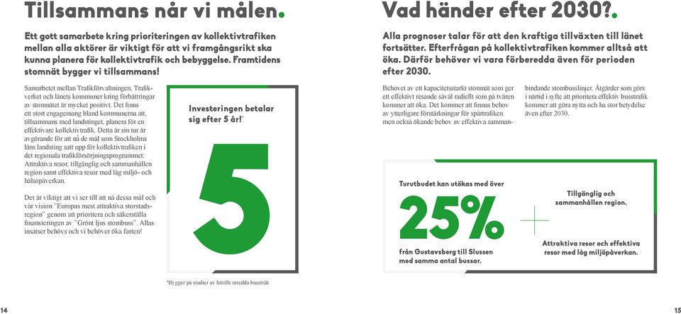 Därför behöver vi vara förberedda även för perioden efter 2030. Samarbetet mellan Trafikförvaltningen, Trafikverket och länets kommuner kring förbättringar av stomnätet är mycket positivt.