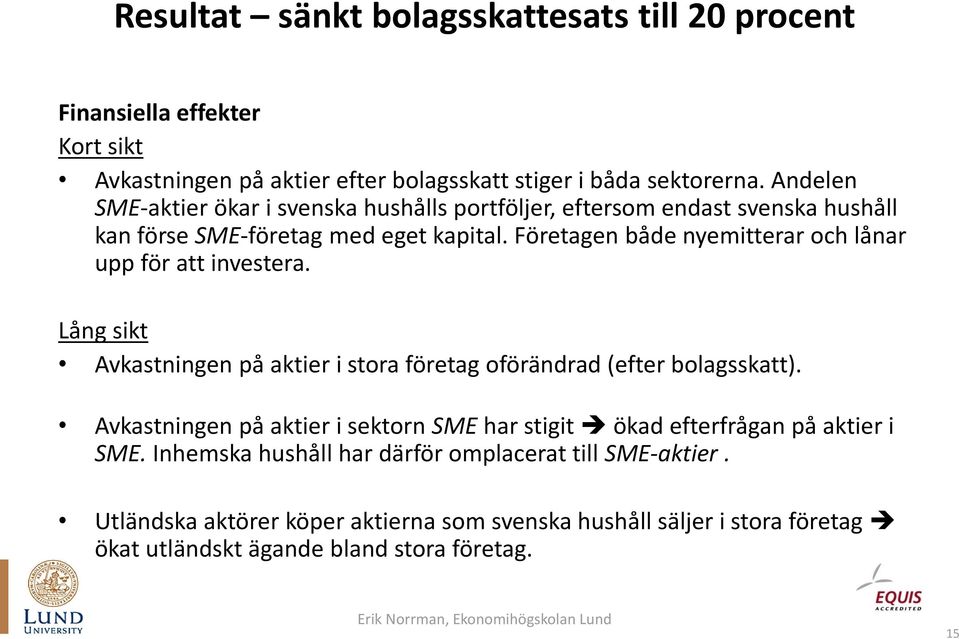 Företagen både nyemitterar och lånar upp för att investera. Lång sikt Avkastningen på aktier i stora företag oförändrad (efter bolagsskatt).