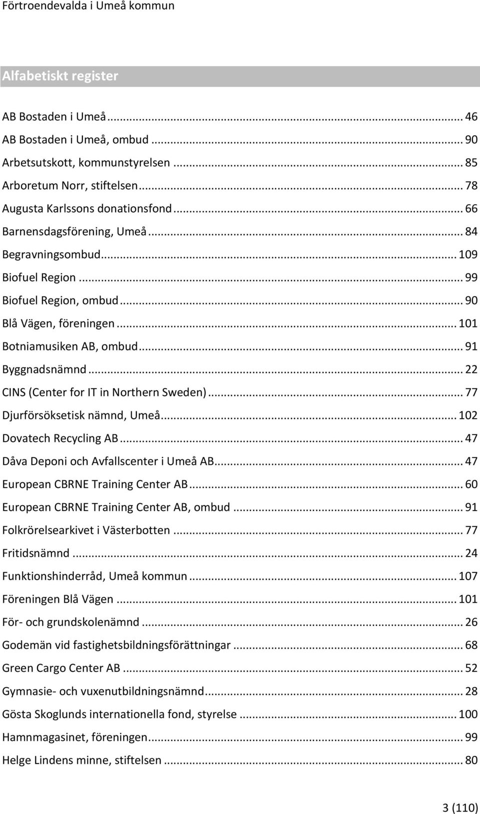.. 22 CINS (Center for IT in Northern Sweden)... 77 Djurförsöksetisk nämnd, Umeå... 102 Dovatech Recycling AB... 47 Dåva Deponi och Avfallscenter i Umeå AB... 47 European CBRNE Training Center AB.