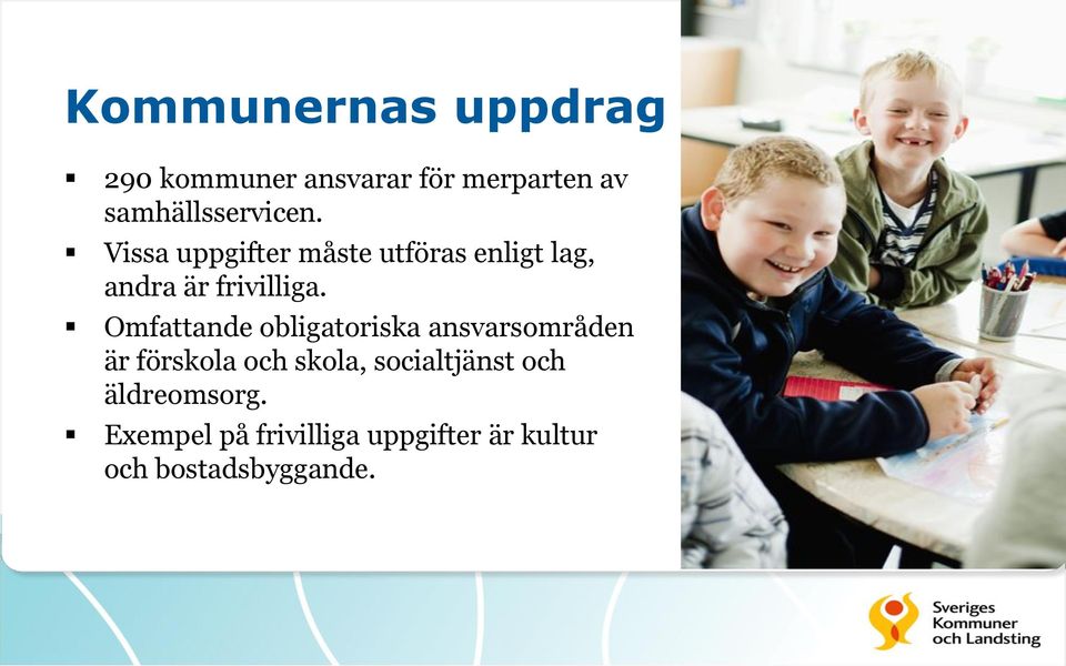 Vissa uppgifter måste utföras enligt lag, andra är frivilliga.