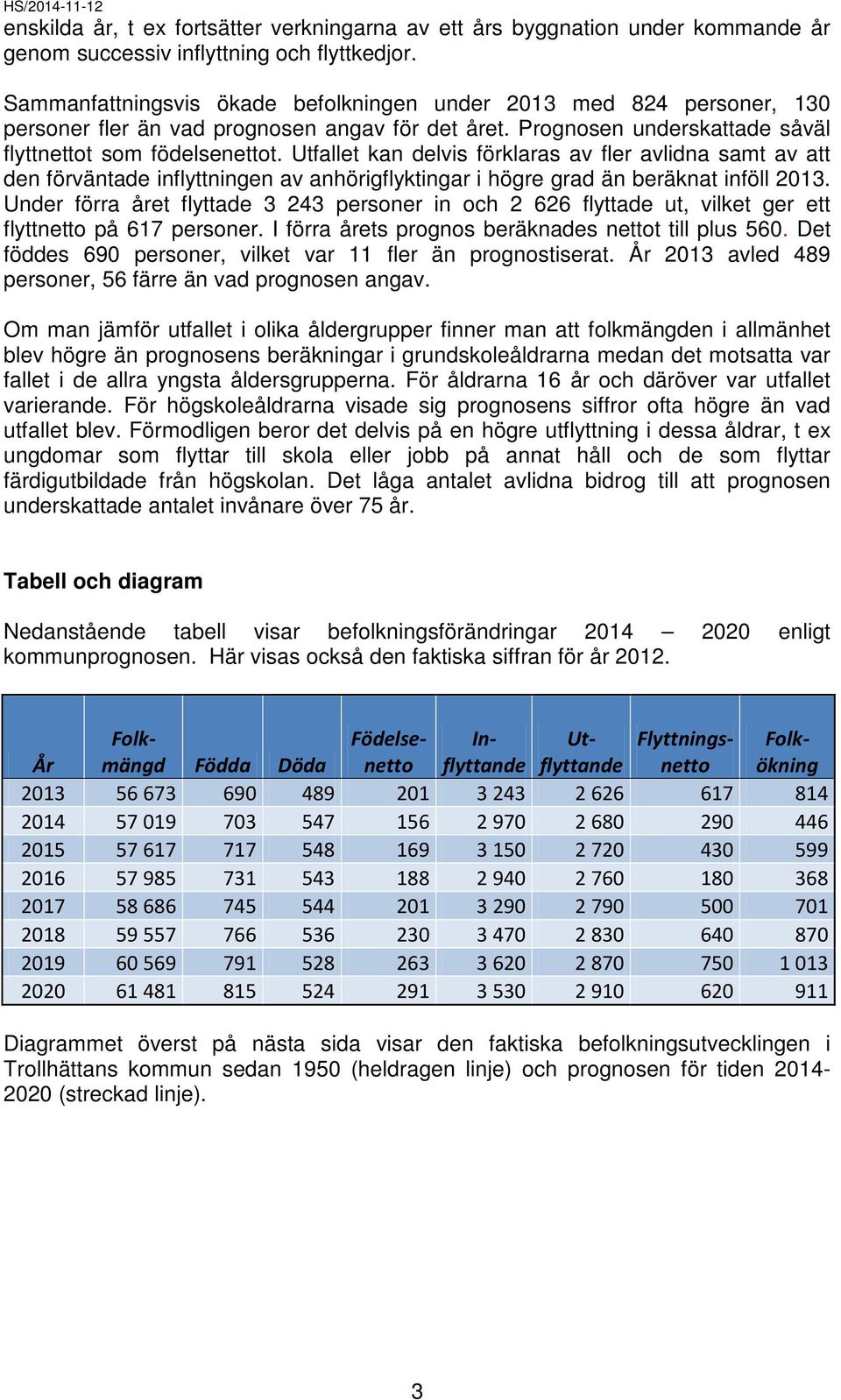 Utfallet kan delvis förklaras av fler avlidna samt av att den förväntade inflyttningen av anhörigflyktingar i högre grad än beräknat inföll 2013.