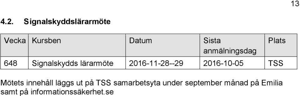 648 Signalskydds lärarmöte 2016-11-28--29 2016-10-05 TSS