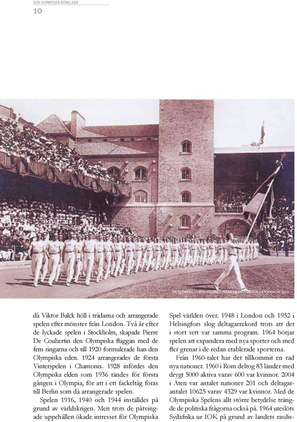 1924 arrangerades de första Vinterspelen i Chamonix. 1928 infördes den Olympiska elden som 1936 tändes för första gången i Olympia, för att i ett fackeltåg föras till Berlin som då arrangerade spelen.
