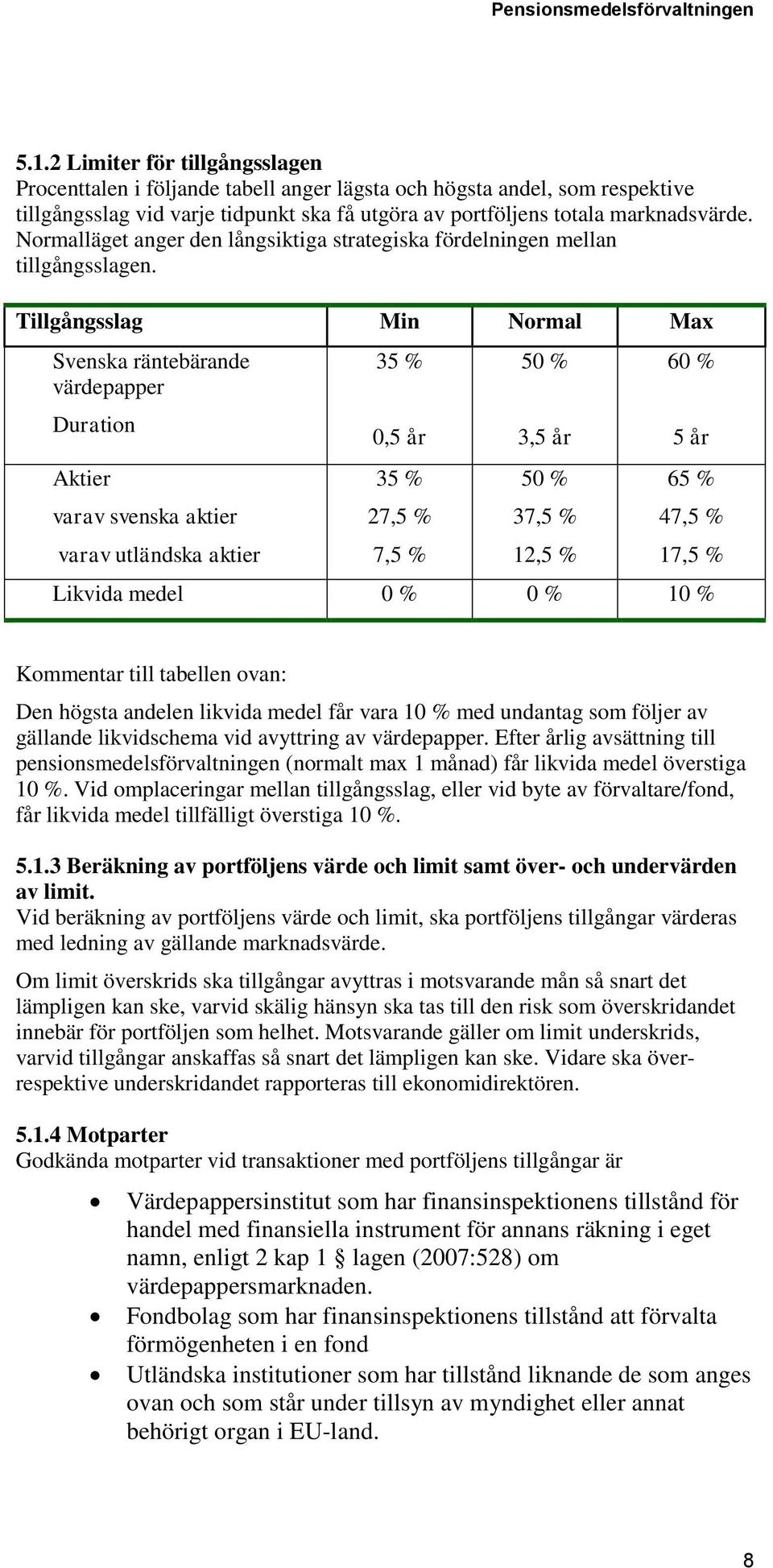 Normalläget anger den långsiktiga strategiska fördelningen mellan tillgångsslagen.