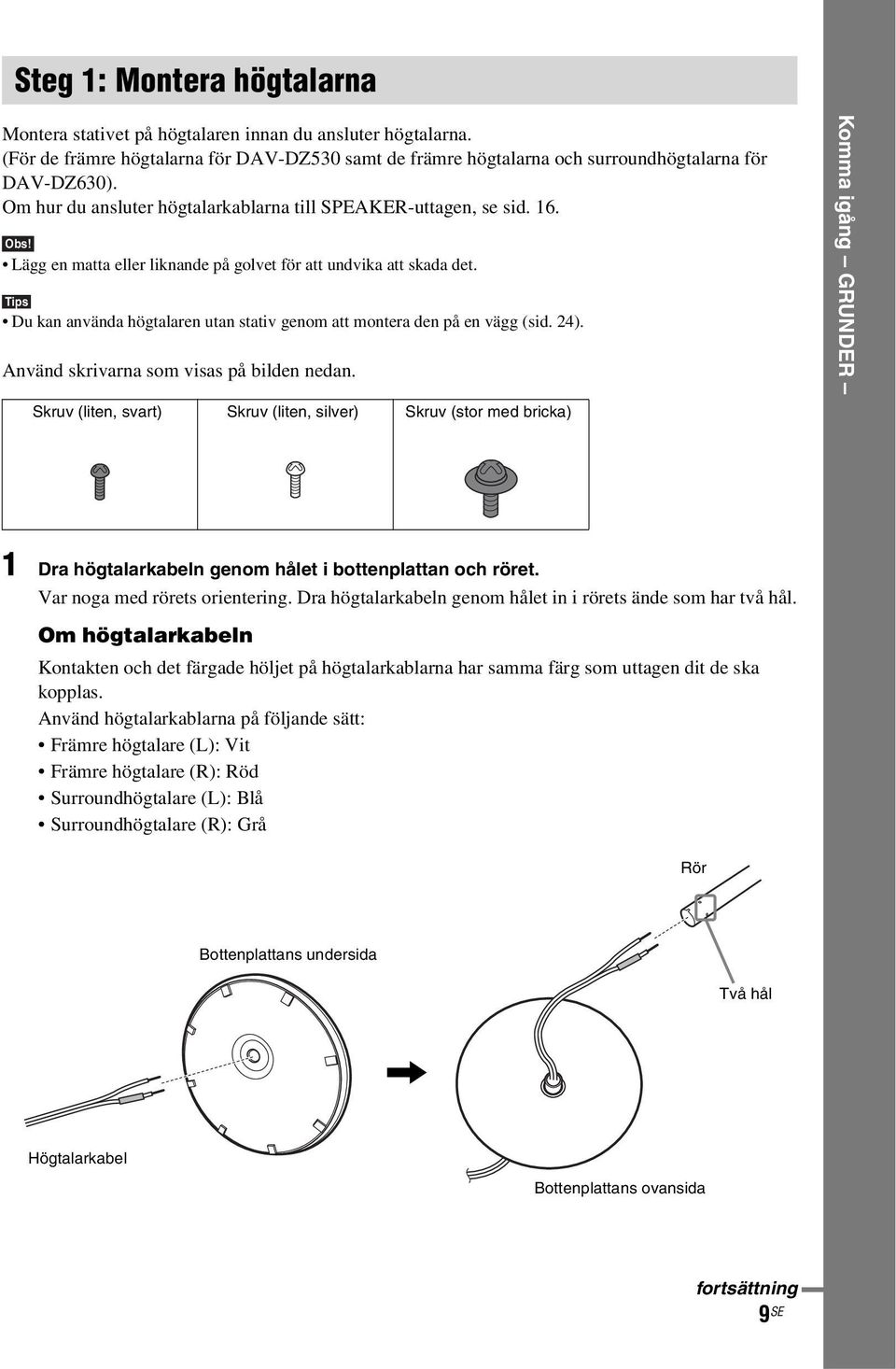Tips Du kan använda högtalaren utan stativ genom att montera den på en vägg (sid. 24). Använd skrivarna som visas på bilden nedan.