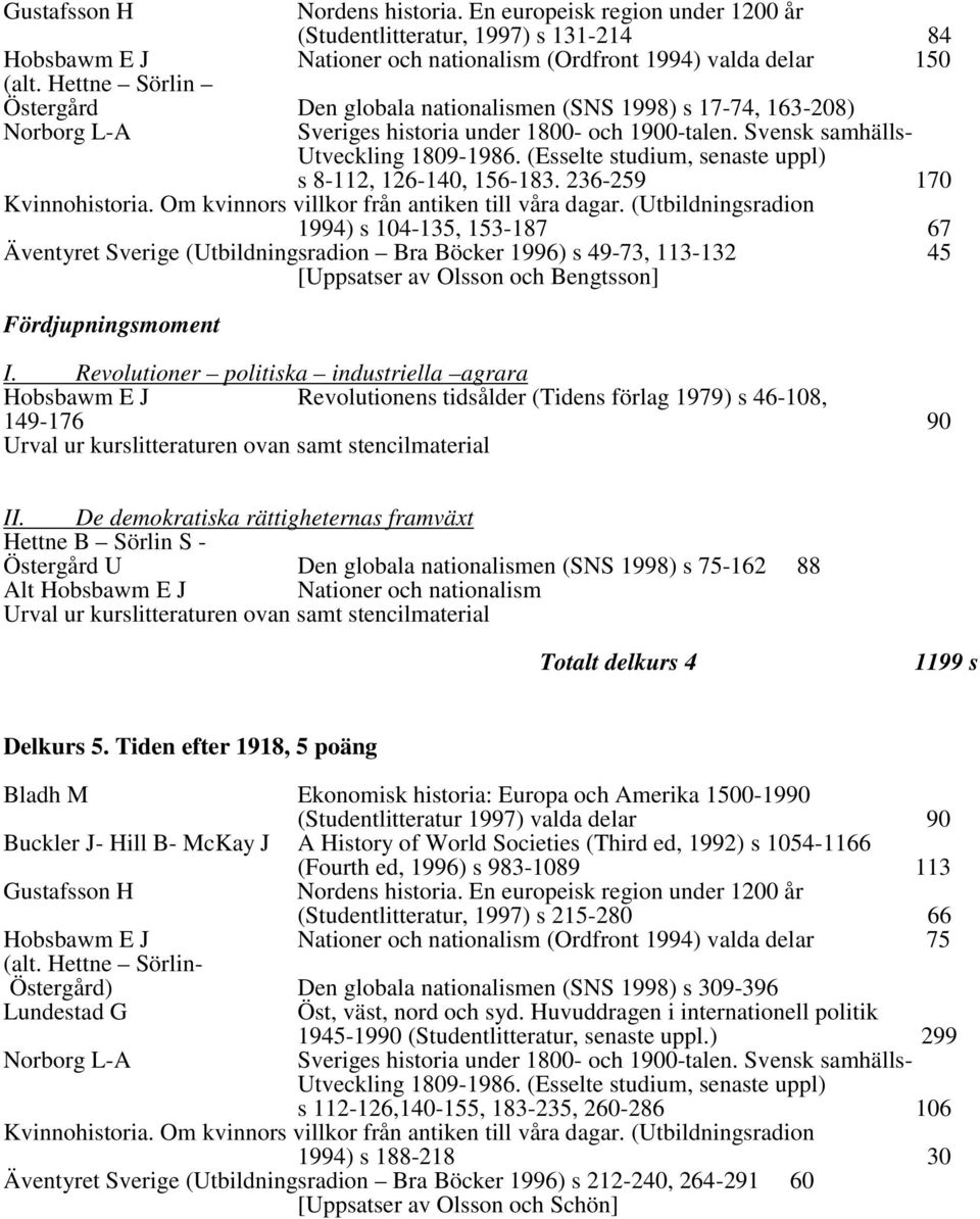(Esselte studium, senaste uppl) s 8-112, 126-140, 156-183. 236-259 170 Kvinnohistoria. Om kvinnors villkor från antiken till våra dagar.