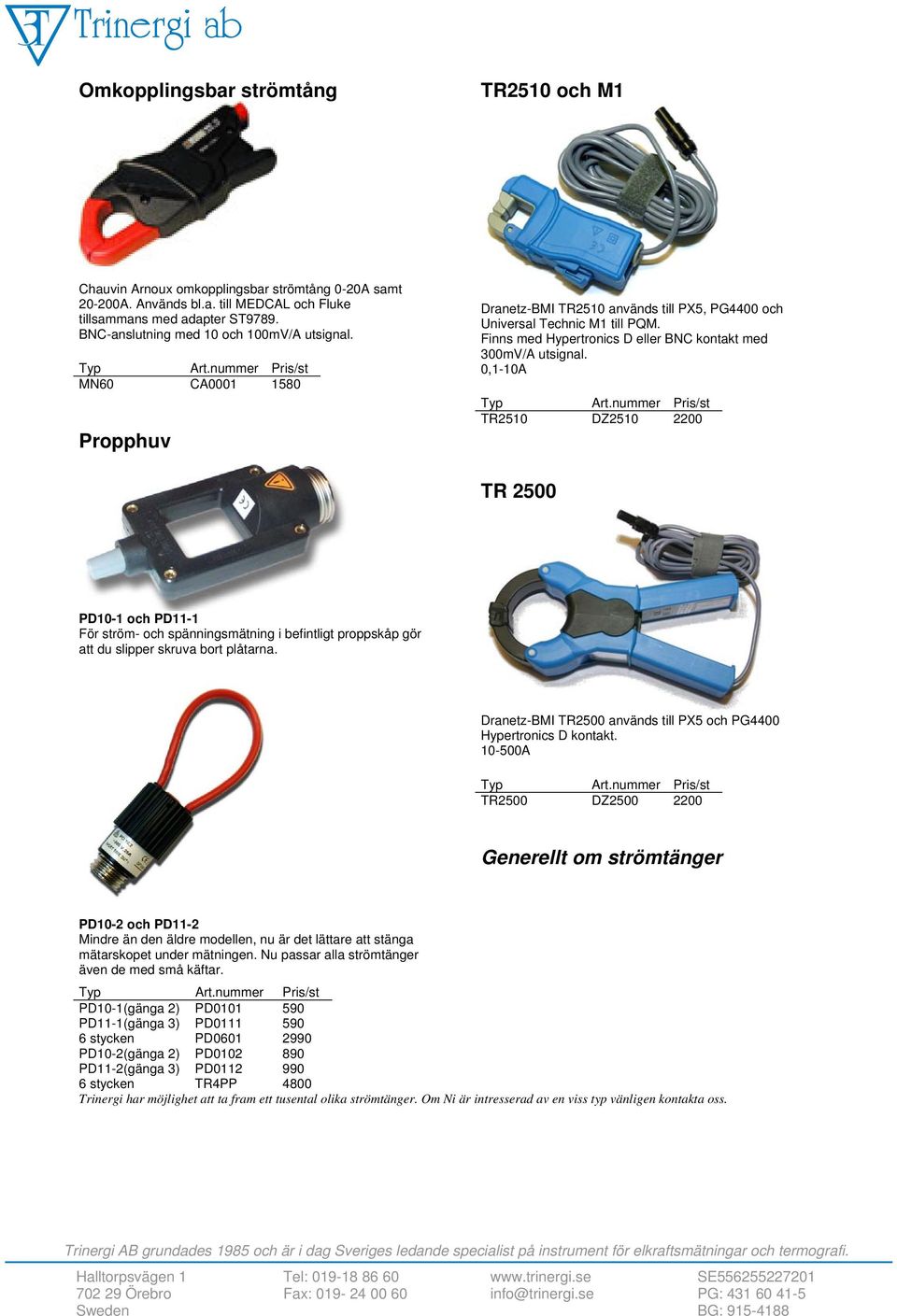 Finns med Hypertronics D eller BNC kontakt med 300mV/A utsignal.