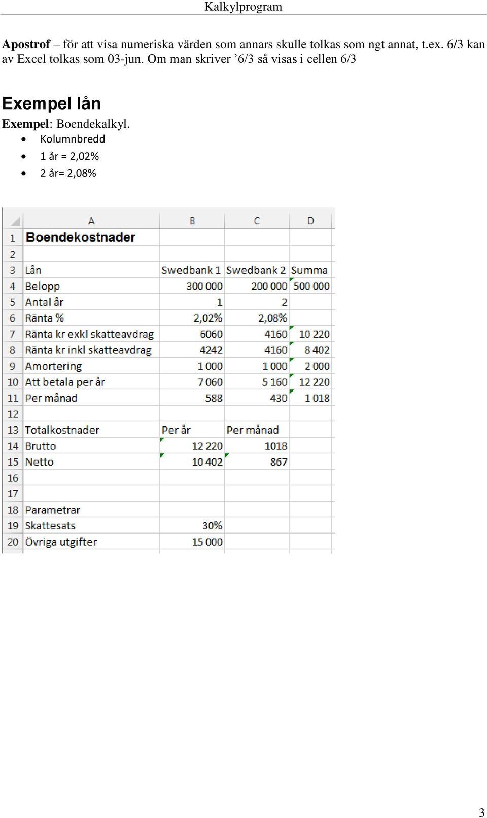 6/3 kan av Excel tolkas som 03-jun.