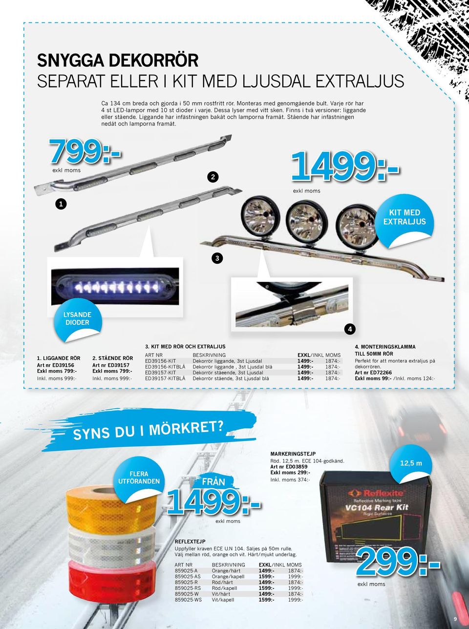 799:- 1 2 1499:- KIT MED EXTRALJUS 3 LYSANDE DIODER 4 1. Liggande rör Art nr ED39156 Exkl moms 799:- Inkl. moms 999:- 2. stående rör Art nr ED39157 Exkl moms 799:- Inkl. moms 999:- 3.