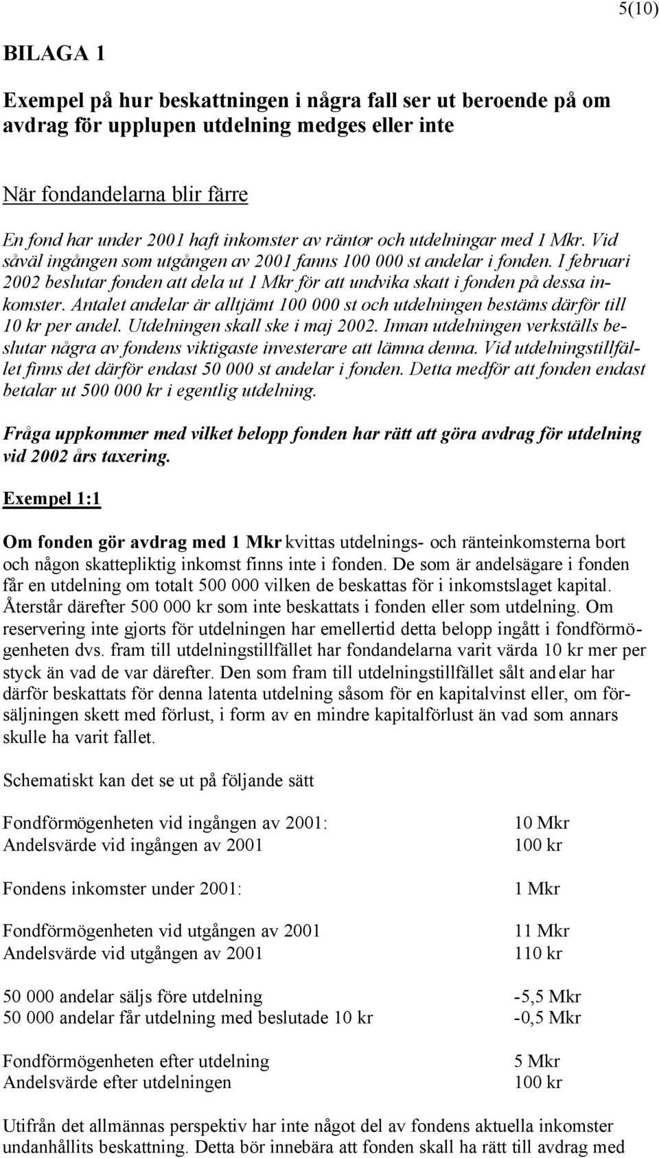 I februari 2002 beslutar fonden att dela ut 1 Mkr för att undvika skatt i fonden på dessa inkomster. Antalet andelar är alltjämt 100 000 st och utdelningen bestäms därför till 10 kr per andel.