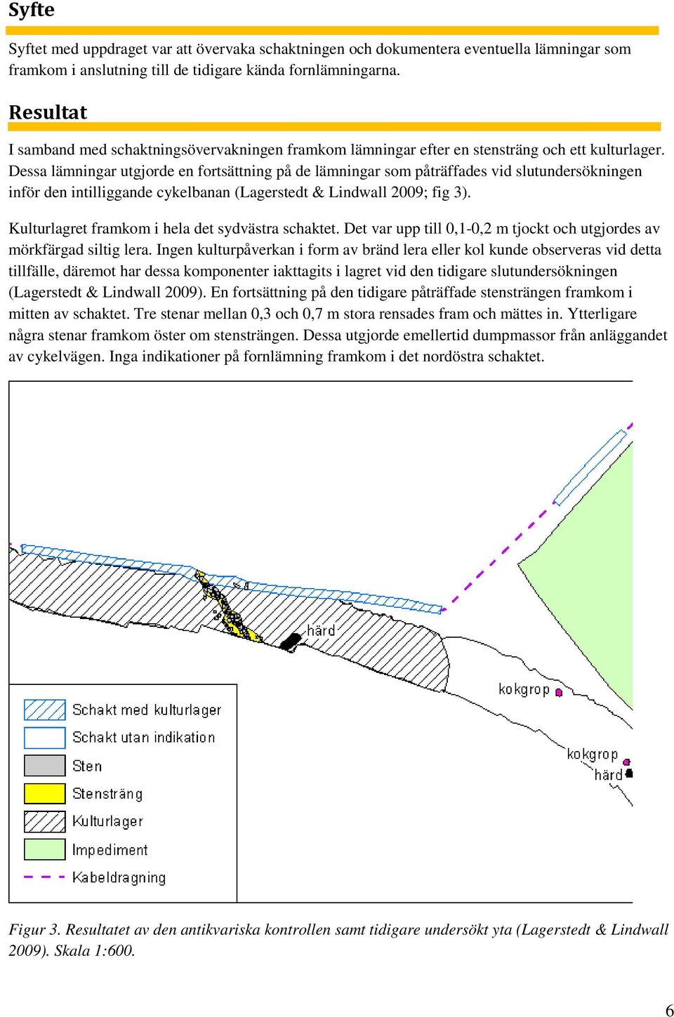 Dessa lämningar utgjorde en fortsättning på de lämningar som påträffades vid slutundersökningen inför den intilliggande cykelbanan (Lagerstedt & Lindwall 2009; fig 3).