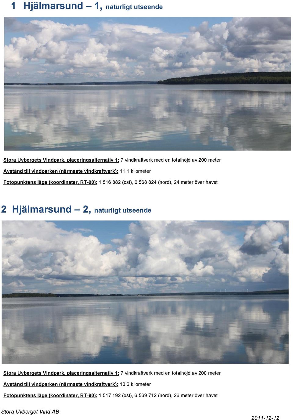 över havet 2 Hjälmarsund 2, naturligt utseende Avstånd till vindparken (närmaste vindkraftverk):