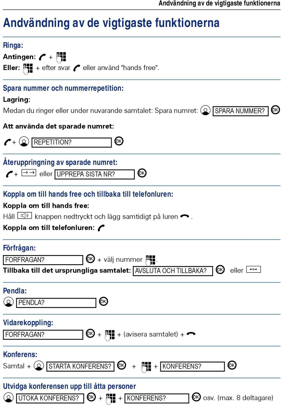 i Återuppringning av sparade numret: A+, eller UPPREPA SISTA NR?