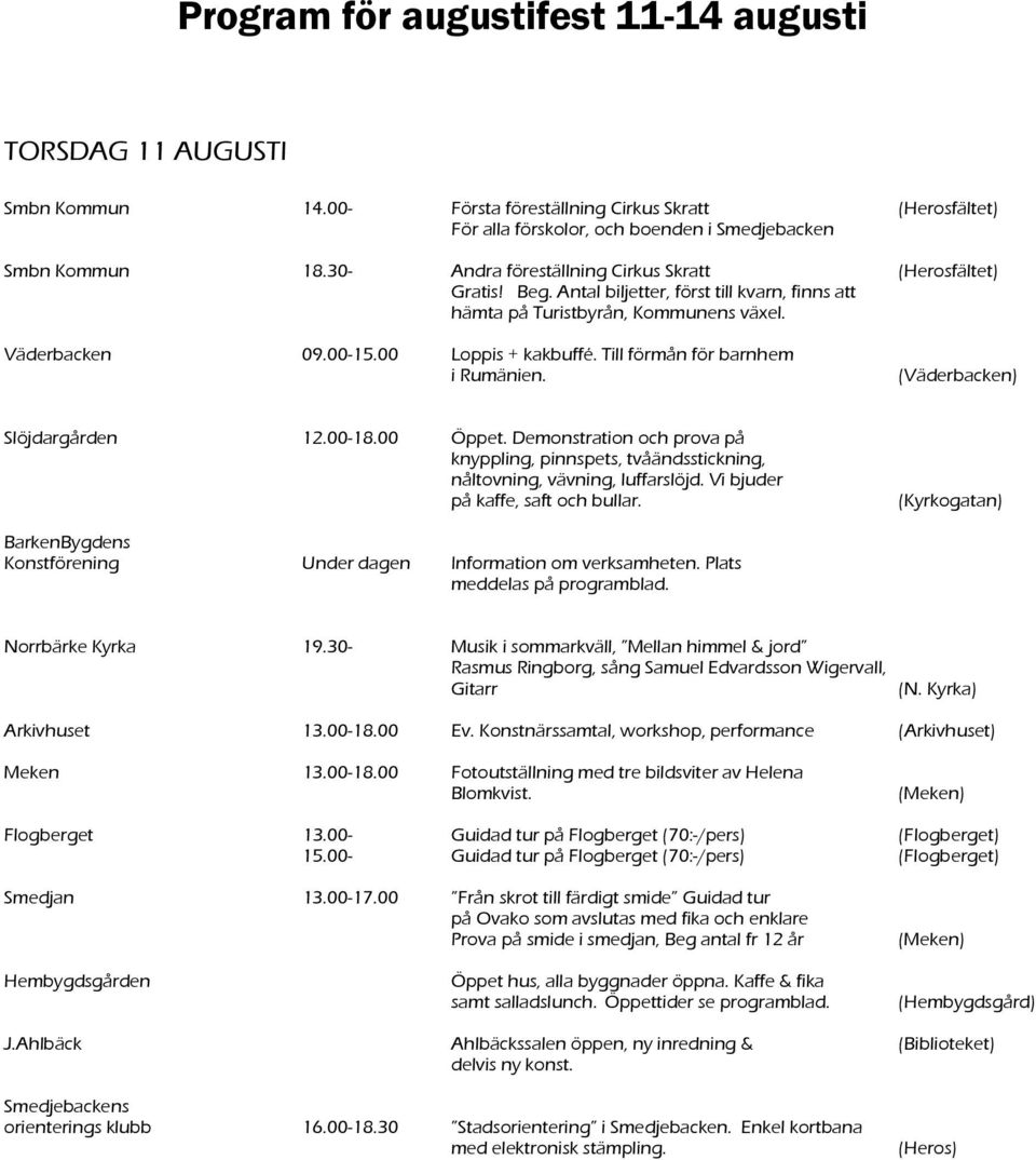 Till förmån för barnhem Slöjdargården 12.00-18.00 Öppet. Demonstration och prova på på kaffe, saft och bullar. Norrbärke Kyrka 19.