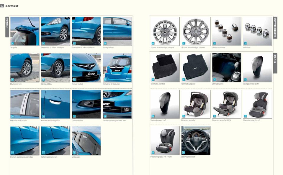 standard Textilmatta Elegance Styling belysning Växelspaksknopp 6 AMT 09 10 11 12 24 25 26 27 Dekoration för B-stolpen Kromade dörrhandtagskåpor Dimljussats fram Premium-parkeringssensorer fram