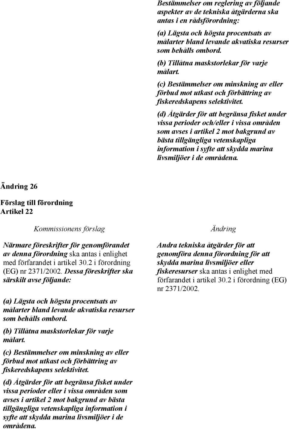 (d) Åtgärder för att begränsa fisket under vissa perioder och/eller i vissa områden som avses i artikel 2 mot bakgrund av bästa tillgängliga vetenskapliga information i syfte att skydda marina