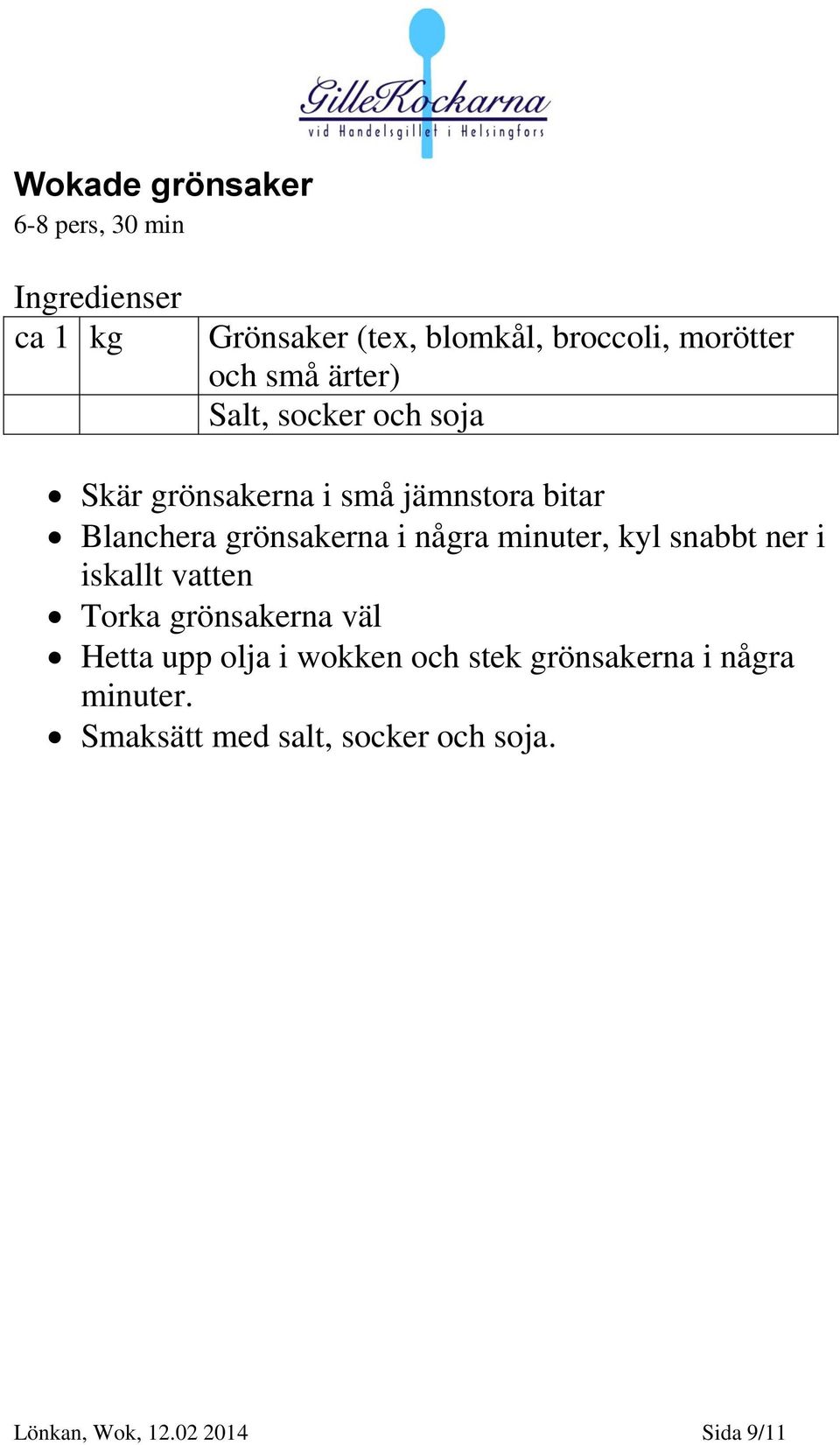 några minuter, kyl snabbt ner i iskallt vatten Torka grönsakerna väl Hetta upp olja i wokken och