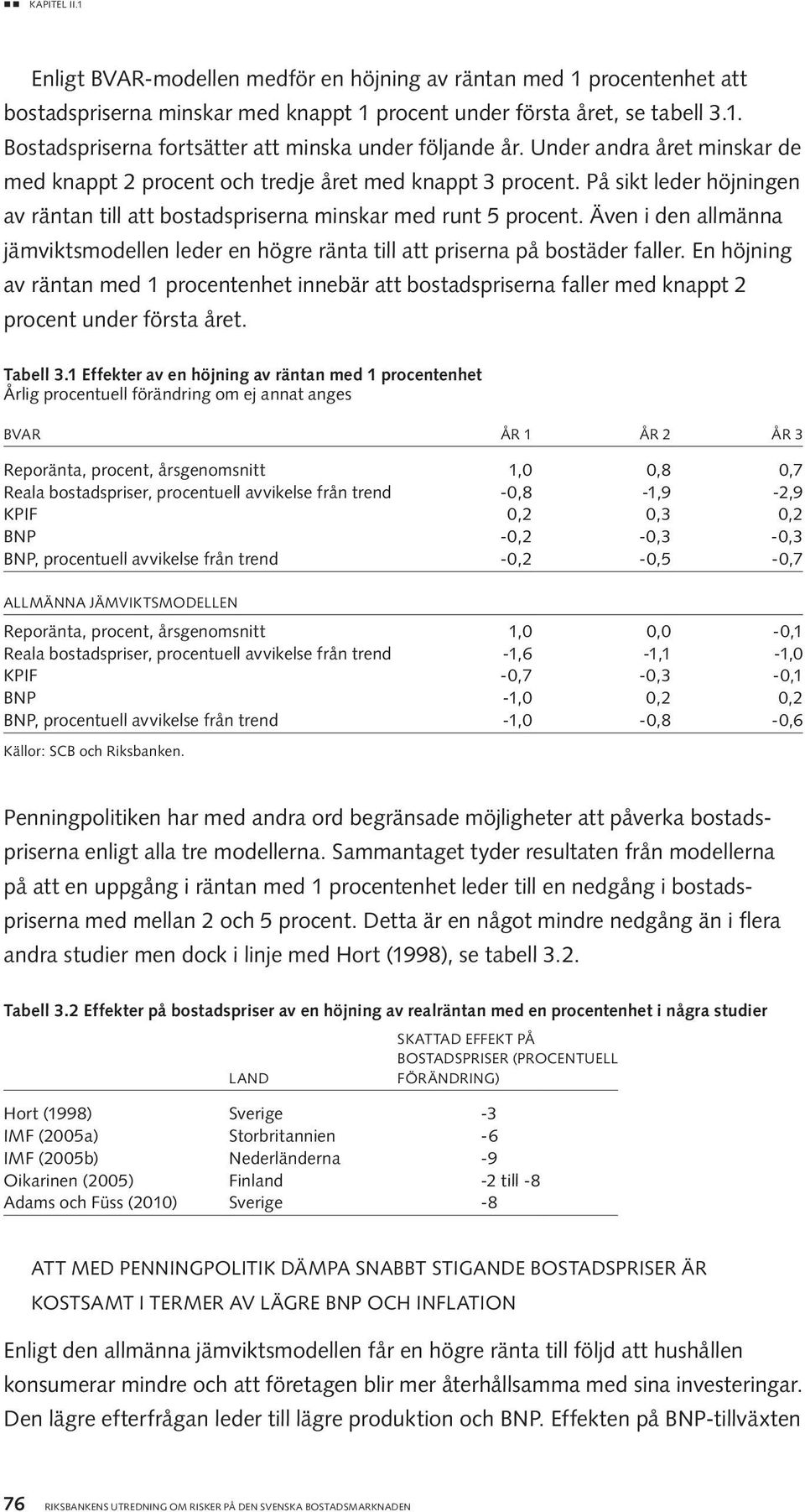 Även i den allmänna jämviktsmodellen leder en högre ränta till att priserna på bostäder faller.