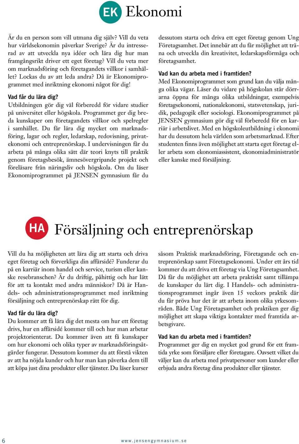 Lockas du av att leda andra? Då är Ekonomiprogrammet med inriktning ekonomi något för dig! Vad får du lära dig? Utbildningen gör dig väl förberedd för vidare studier på universitet eller högskola.