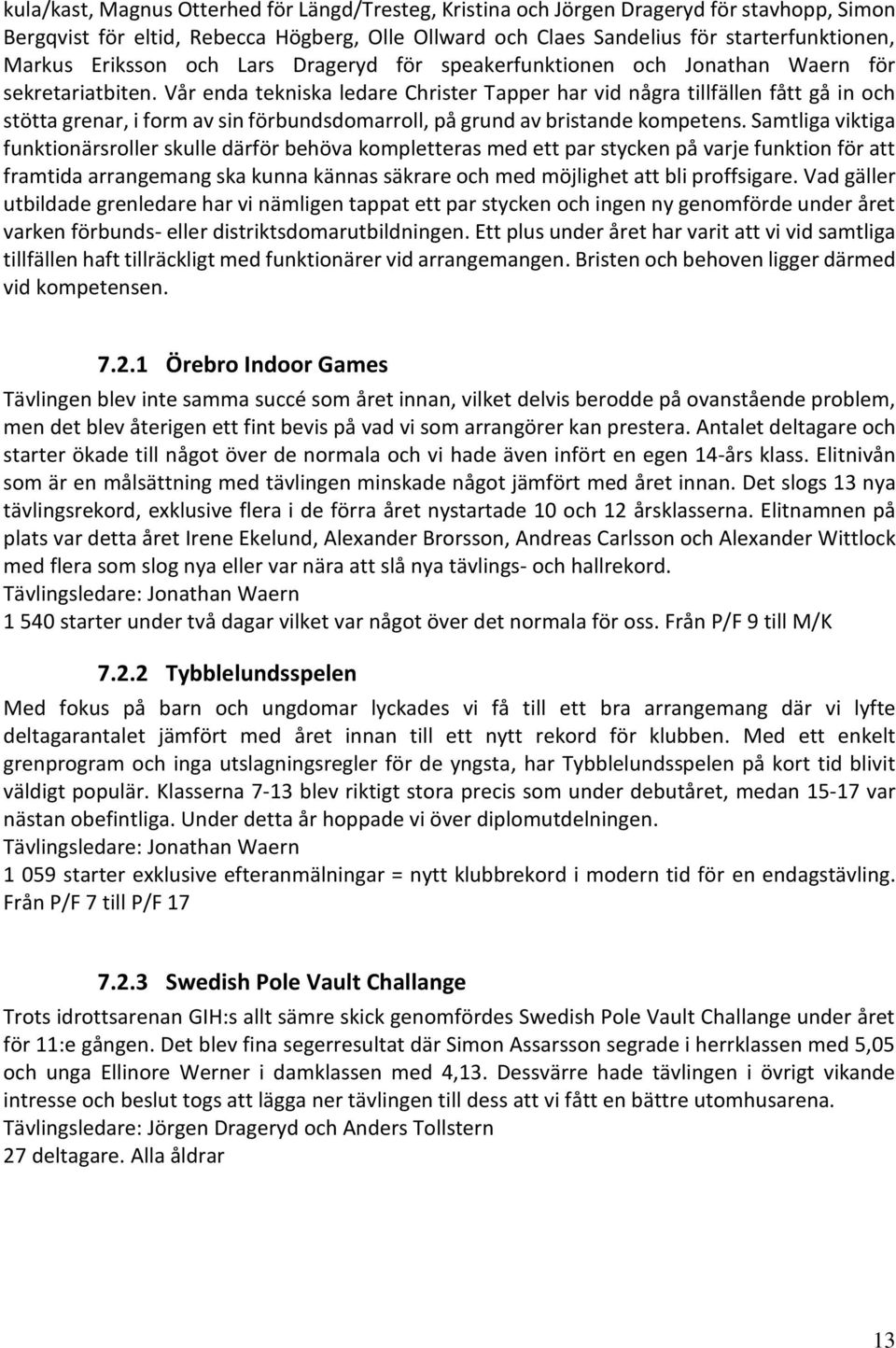 Vår enda tekniska ledare Christer Tapper har vid några tillfällen fått gå in och stötta grenar, i form av sin förbundsdomarroll, på grund av bristande kompetens.