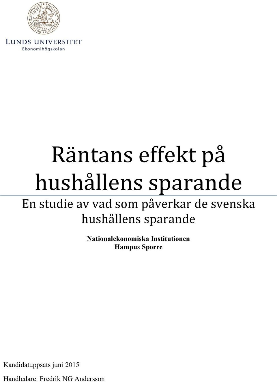 Nationalekonomiska Institutionen Hampus Sporre