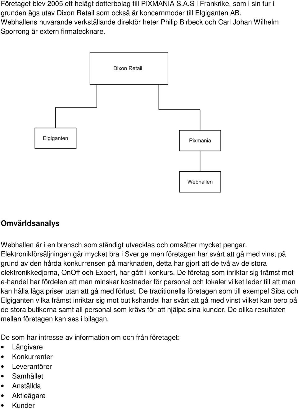 Omvärldsanalys Webhallen är i en bransch som ständigt utvecklas och omsätter mycket pengar.