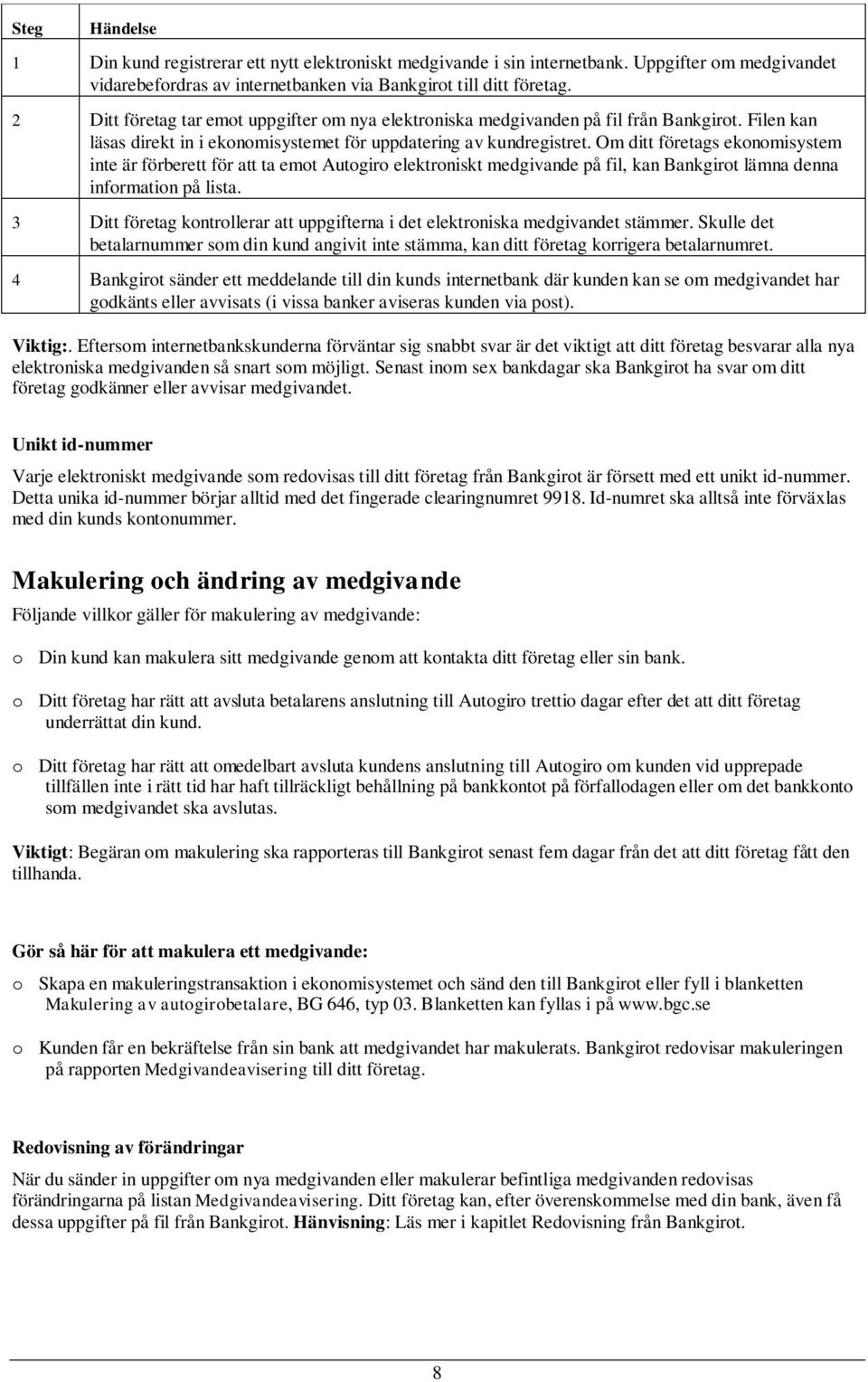 Om ditt företags ekonomisystem inte är förberett för att ta emot Autogiro elektroniskt medgivande på fil, kan Bankgirot lämna denna information på lista.