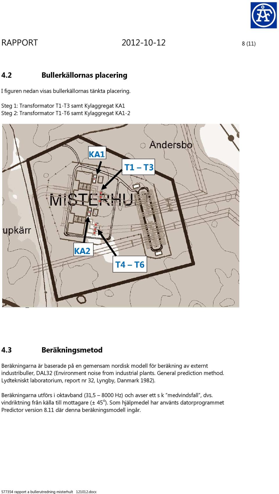 3 Beräkningsmetod Beräkningarna är baserade på en gemensam nordisk modell för beräkning av externt industribuller, DAL32 (Environment noise from industrial plants.