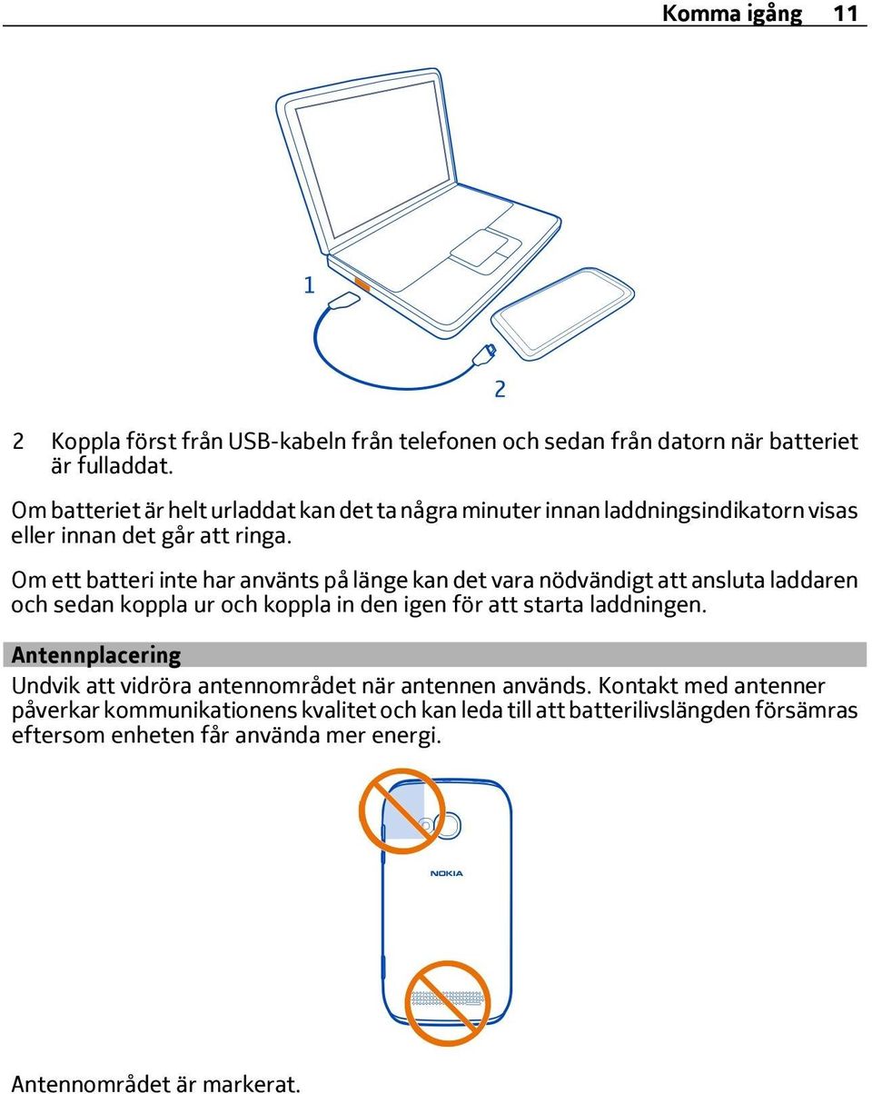 Om ett batteri inte har använts på länge kan det vara nödvändigt att ansluta laddaren och sedan koppla ur och koppla in den igen för att starta laddningen.