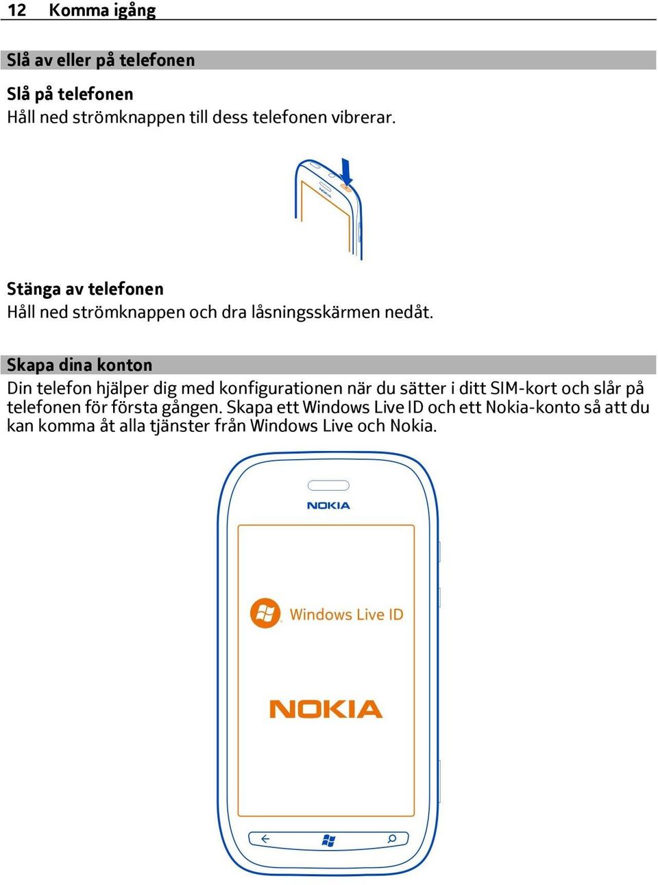 Skapa dina konton Din telefon hjälper dig med konfigurationen när du sätter i ditt SIM-kort och slår på