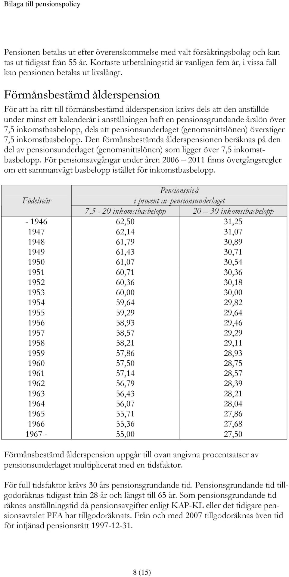 inkomstbasbelopp, dels att pensionsunderlaget (genomsnittslönen) överstiger 7,5 inkomstbasbelopp.